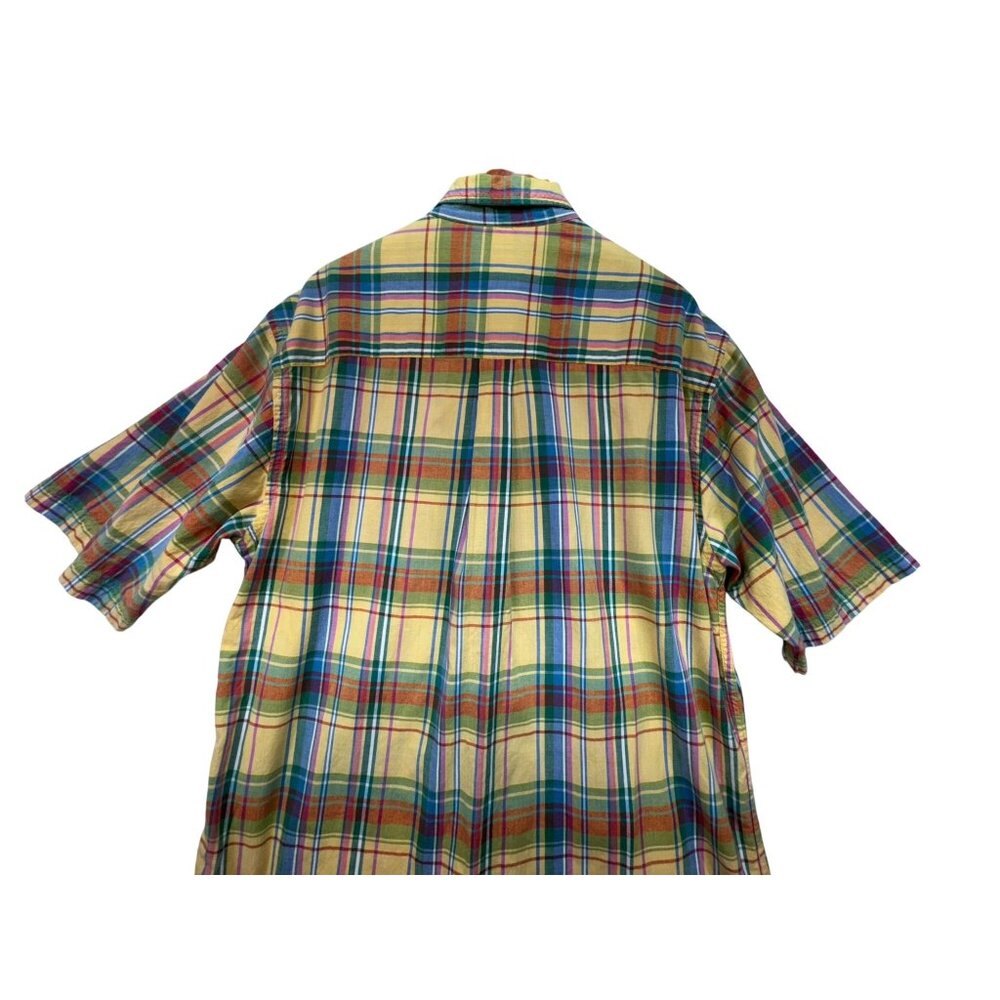 Lands' End Mens Plaid Short Sleeve Shirt Size L Tall Yellow Blue - Picture 11 of 13